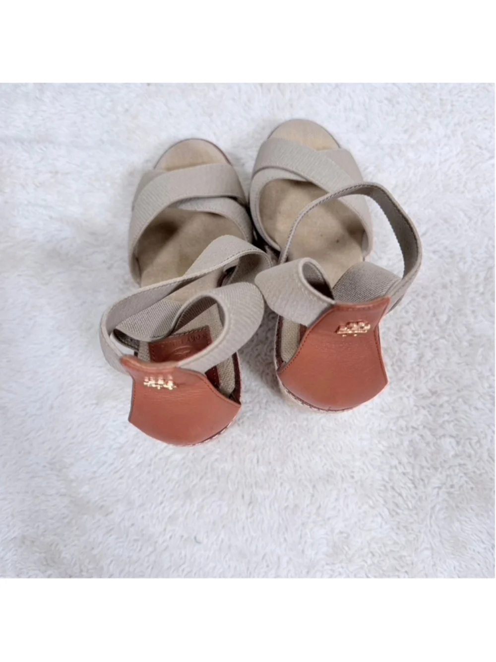 Tory Burch Frieda Espadrille Wedge Sandal Beige Strappy Heels Beachy Boho Sz 8.5